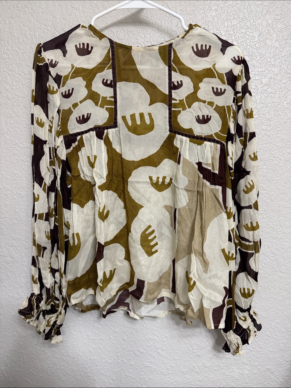 Floral Peasant Blouse - Olive & Ivory
